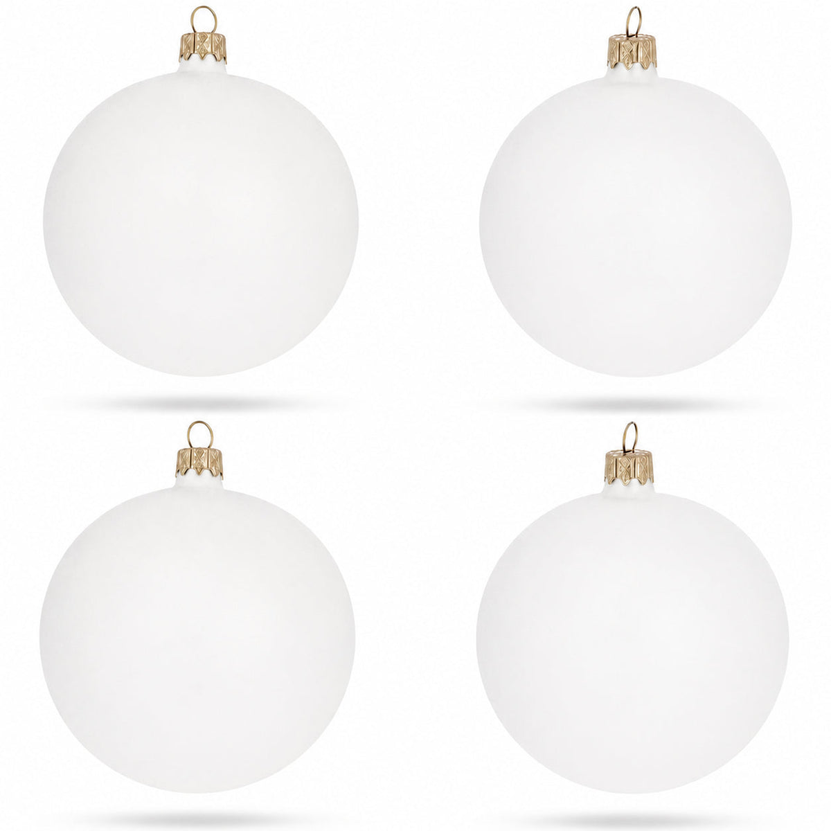 Set of 4 Matte White Glass Ball Christmas Ornaments 4 Inches (024)