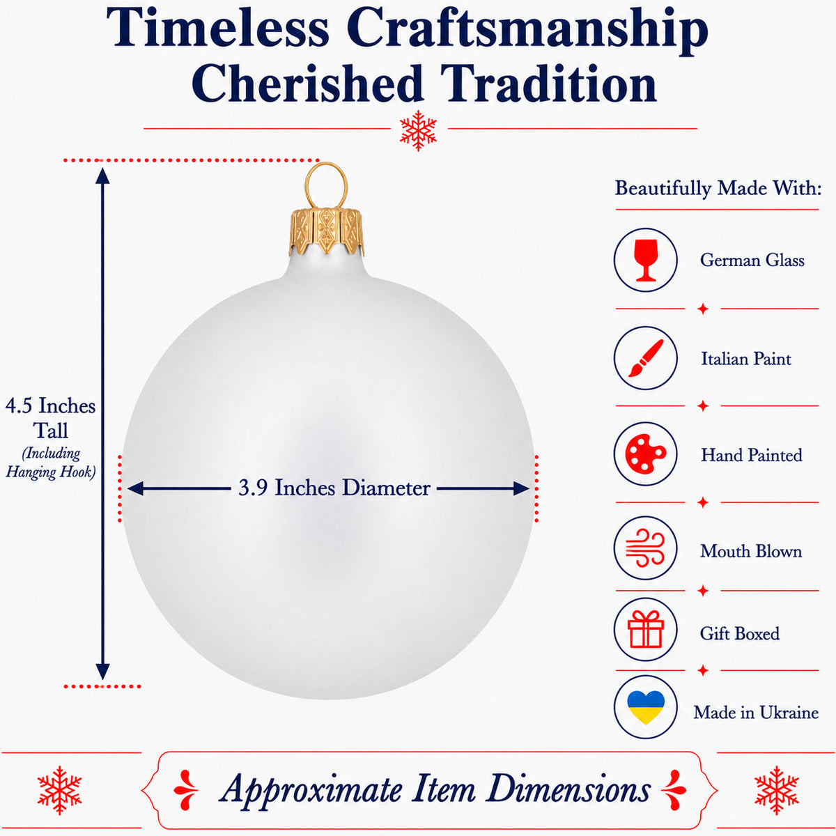 Set of 4 Matte White Glass Ball Christmas Ornaments 4 Inches (024)