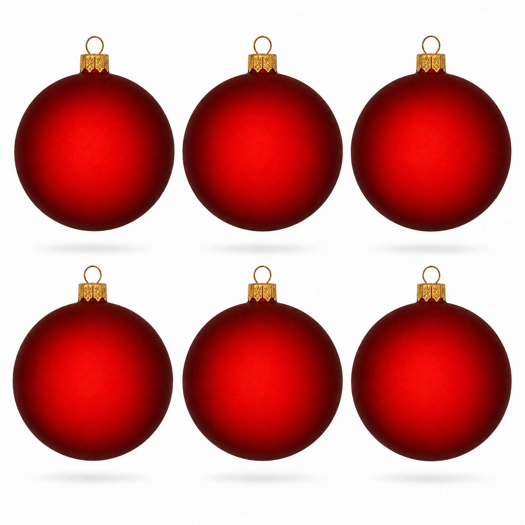 Set of 6 Translucent Red Glass Ball Christmas Ornaments 3.25 Inches (053)