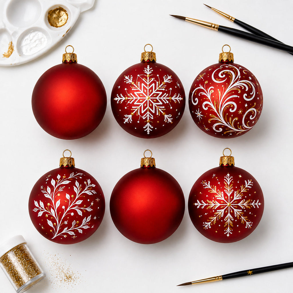Set of 6 Translucent Red Glass Ball Christmas Ornaments 3.25 Inches (053)
