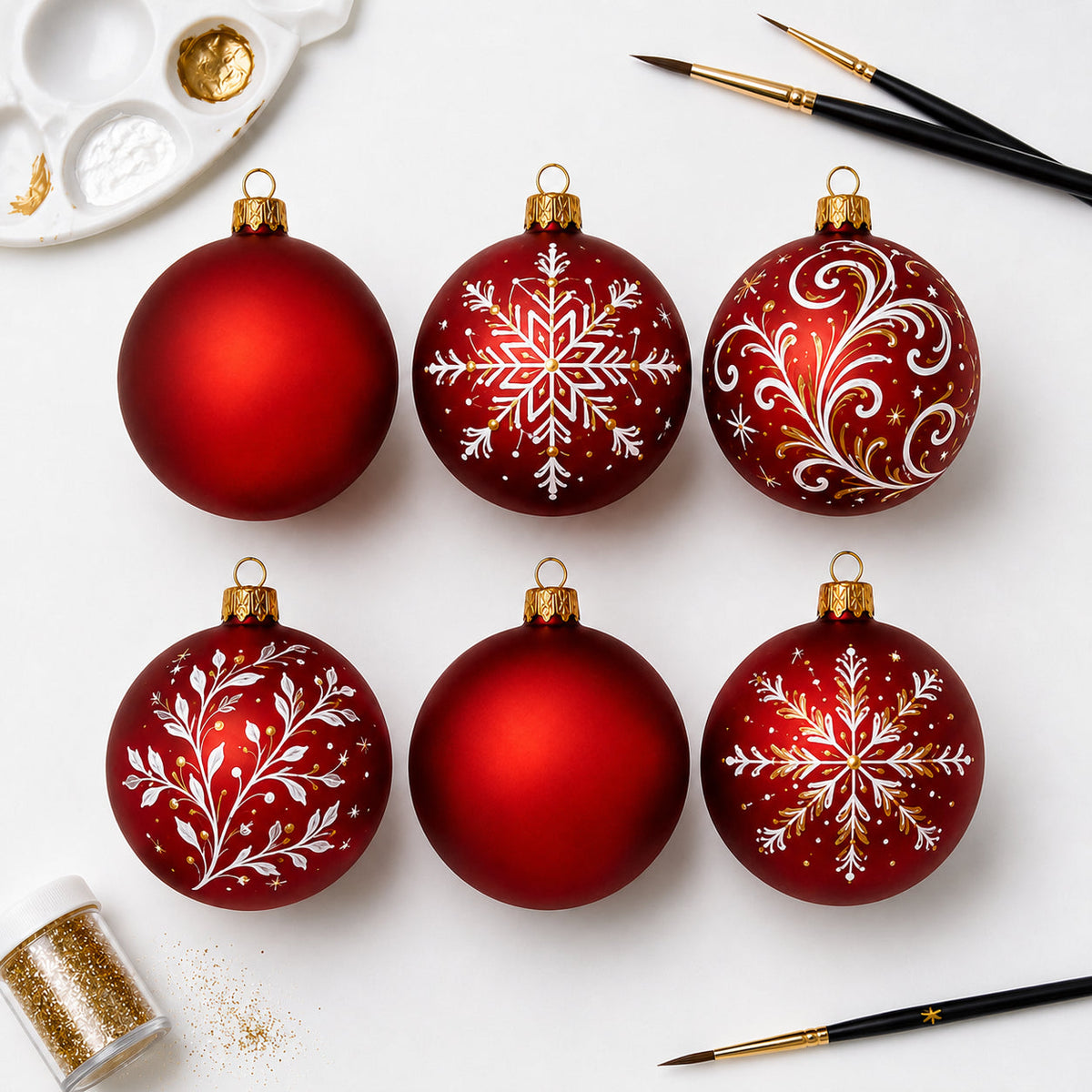 Set of 6 Translucent Red Glass Ball Christmas Ornaments 3.25 Inches (053)