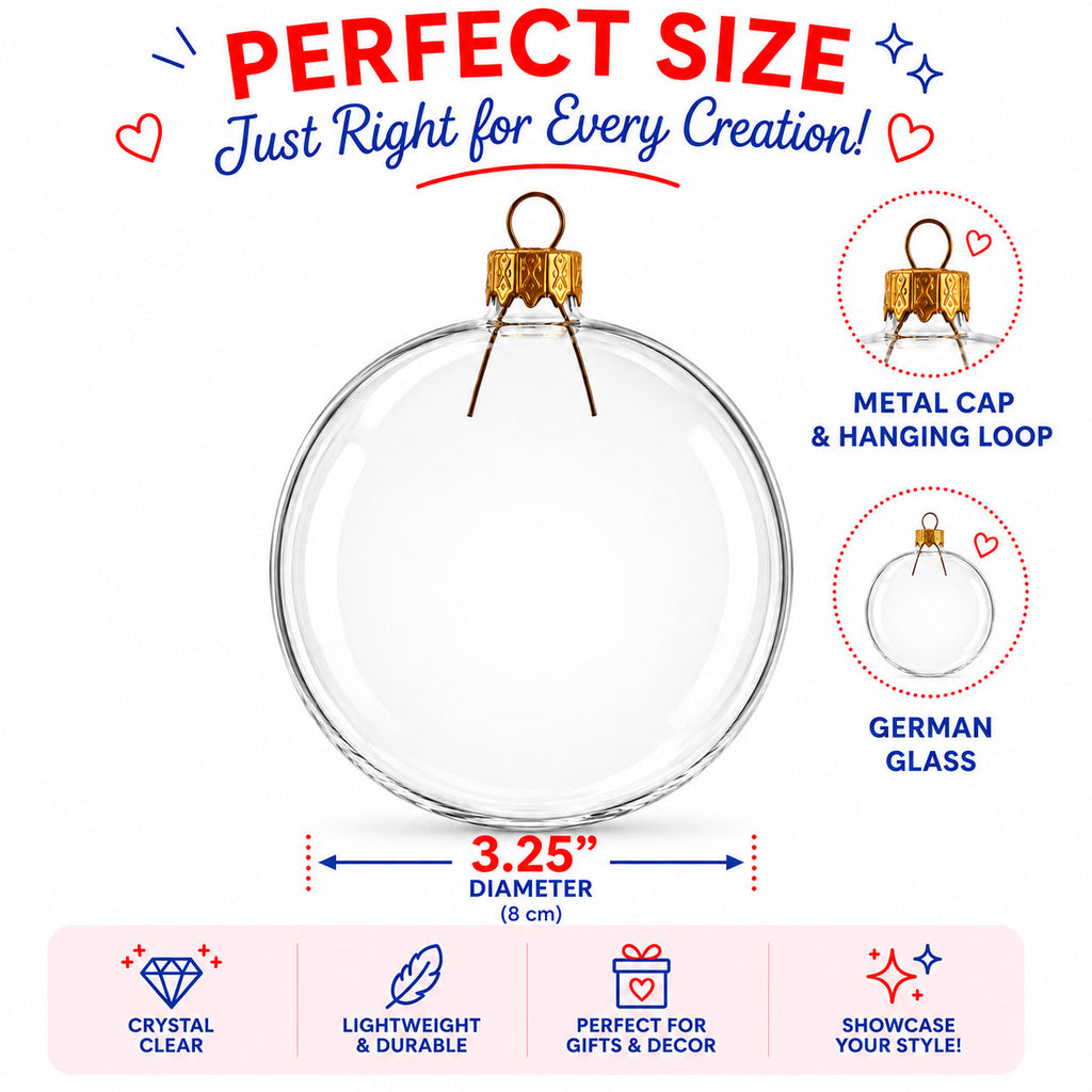 Set of 6 Clear Glass Ball Christmas Ornaments DIY Craft 3.25 Inches (034)