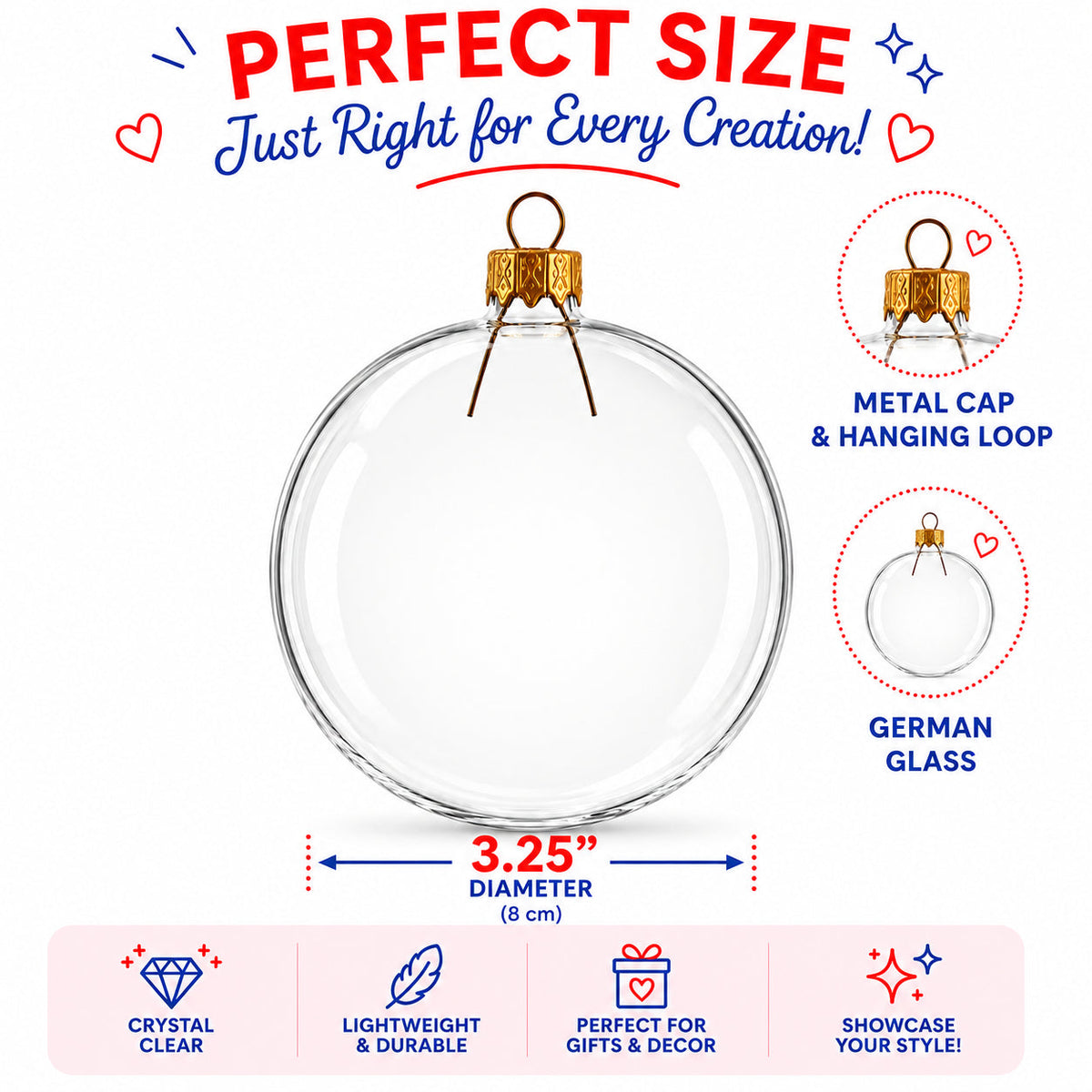 Set of 6 Clear Glass Ball Christmas Ornaments DIY Craft 3.25 Inches (034)