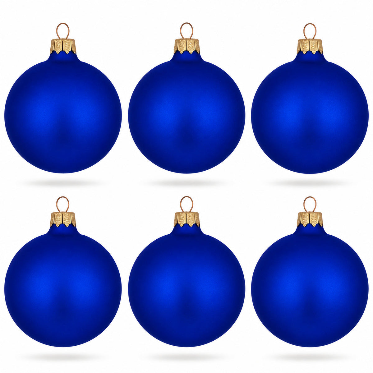 Set of 6 Blue Matte Glass Ball Christmas Ornaments 3.25 Inches (035)