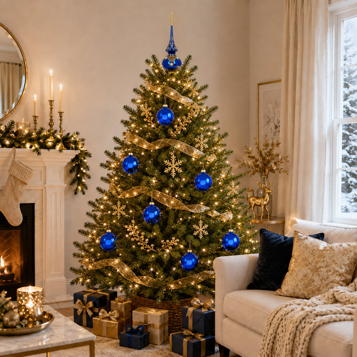 Set of 6 Glossy Blue Glass Ball Christmas Ornaments 3.25 Inches (038)