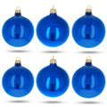 Set of 6 Glossy Blue Glass Ball Christmas Ornaments 3.25 Inches (038)