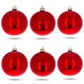 Set of 6 Red Glossy Glass Ball Christmas Ornaments 3.25 Inches (039)