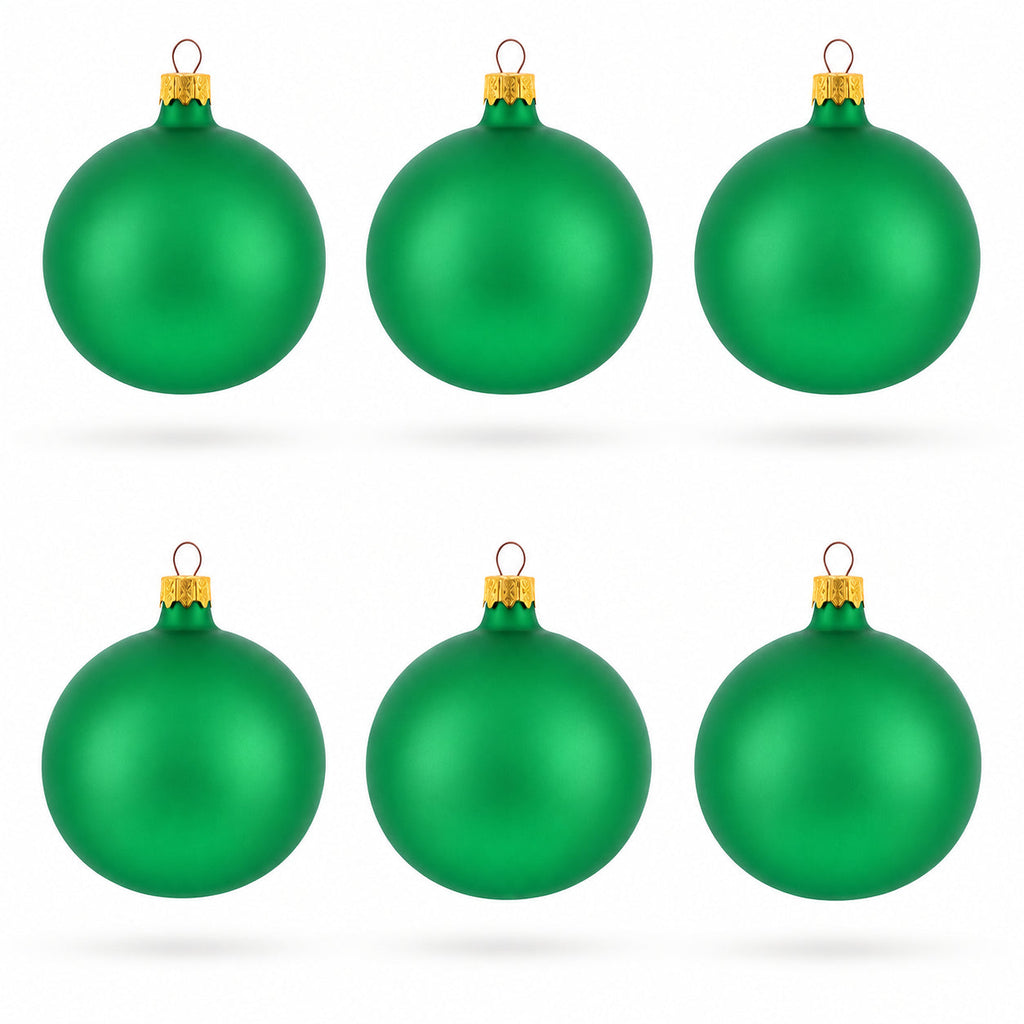Set of 6 Matte Green Glass Ball Christmas Ornaments 3.25 Inches (040)