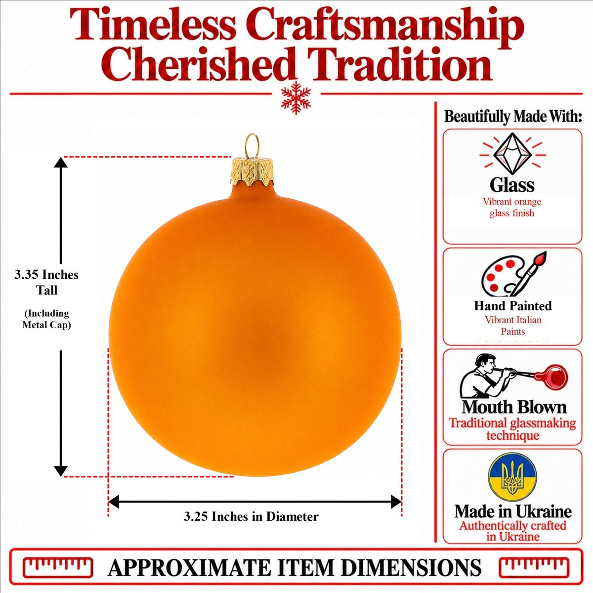 Set of 6 Matte Gold Glass Ball Christmas Ornaments 3.25 Inches (043)