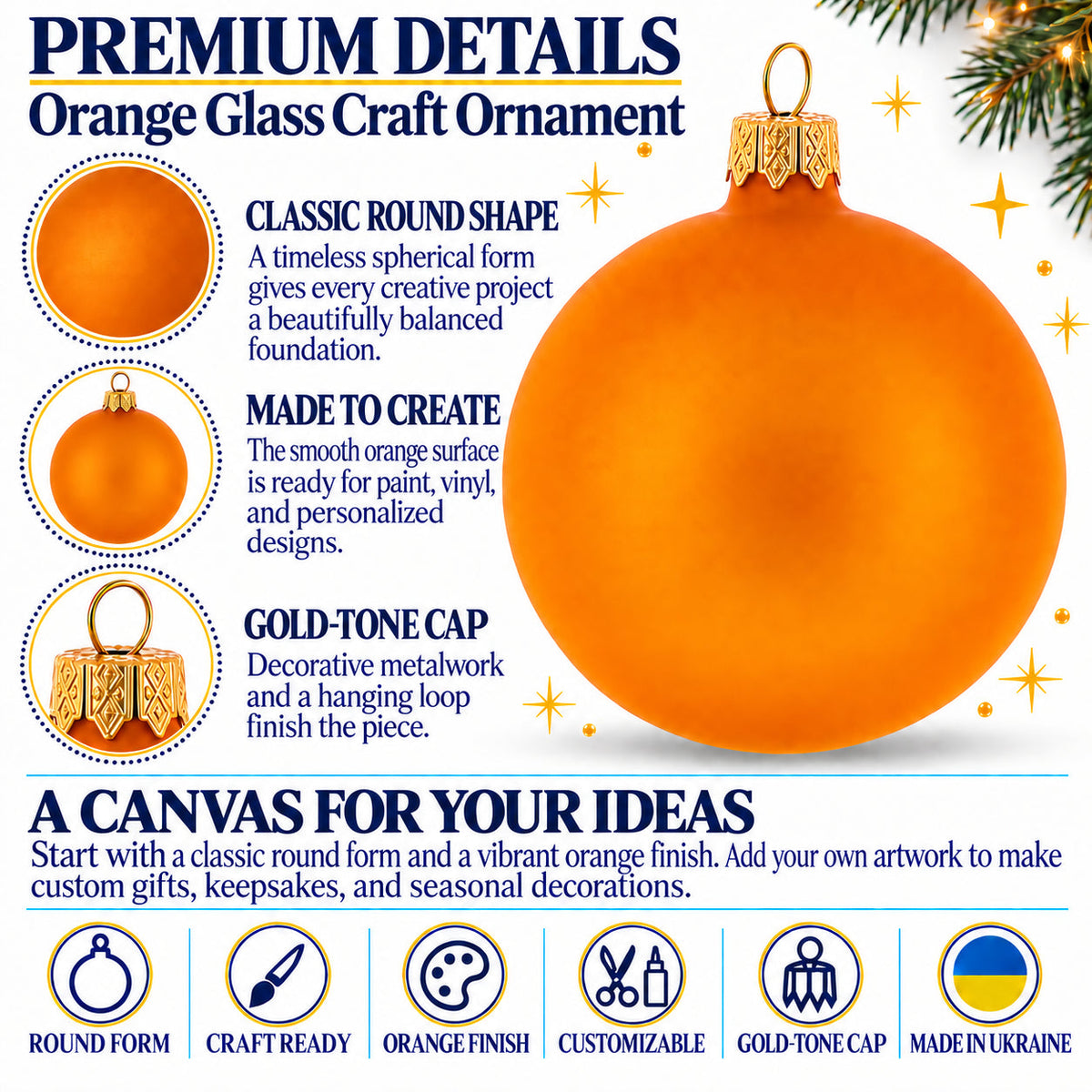 Set of 6 Matte Gold Glass Ball Christmas Ornaments 3.25 Inches (043)