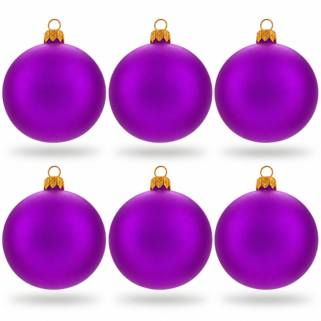 Set of 6 Purple Matte Glass Ball Christmas Ornaments 3.25 Inches (044)