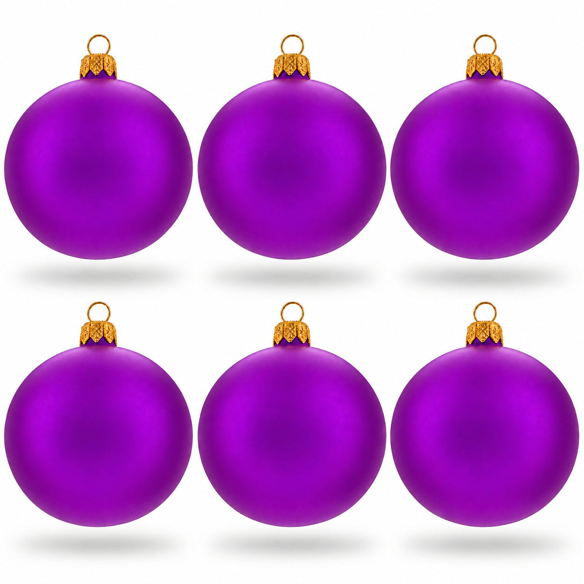 Set of 6 Purple Matte Glass Ball Christmas Ornaments 3.25 Inches (044)