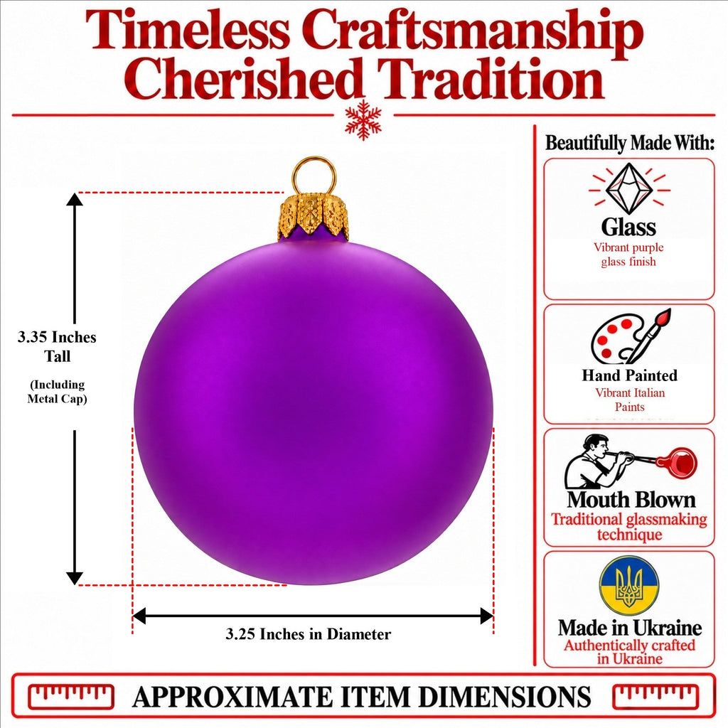 Set of 6 Purple Matte Glass Ball Christmas Ornaments 3.25 Inches (044)