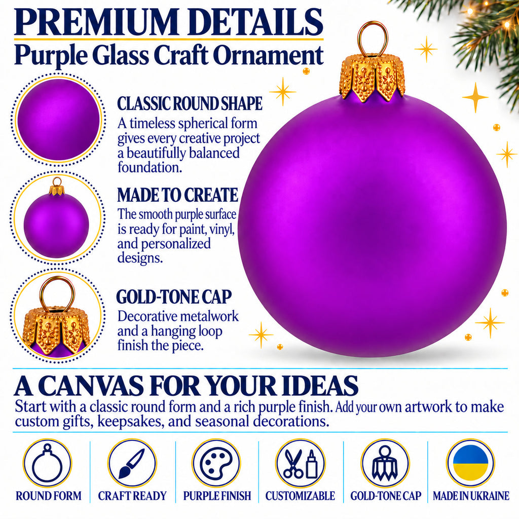 Set of 6 Purple Matte Glass Ball Christmas Ornaments 3.25 Inches (044)