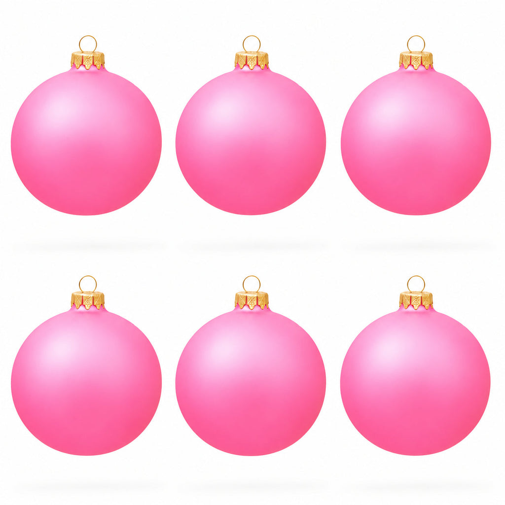 Set of 6 Solid Pink Glass Ball Christmas Ornaments 3.25 Inches