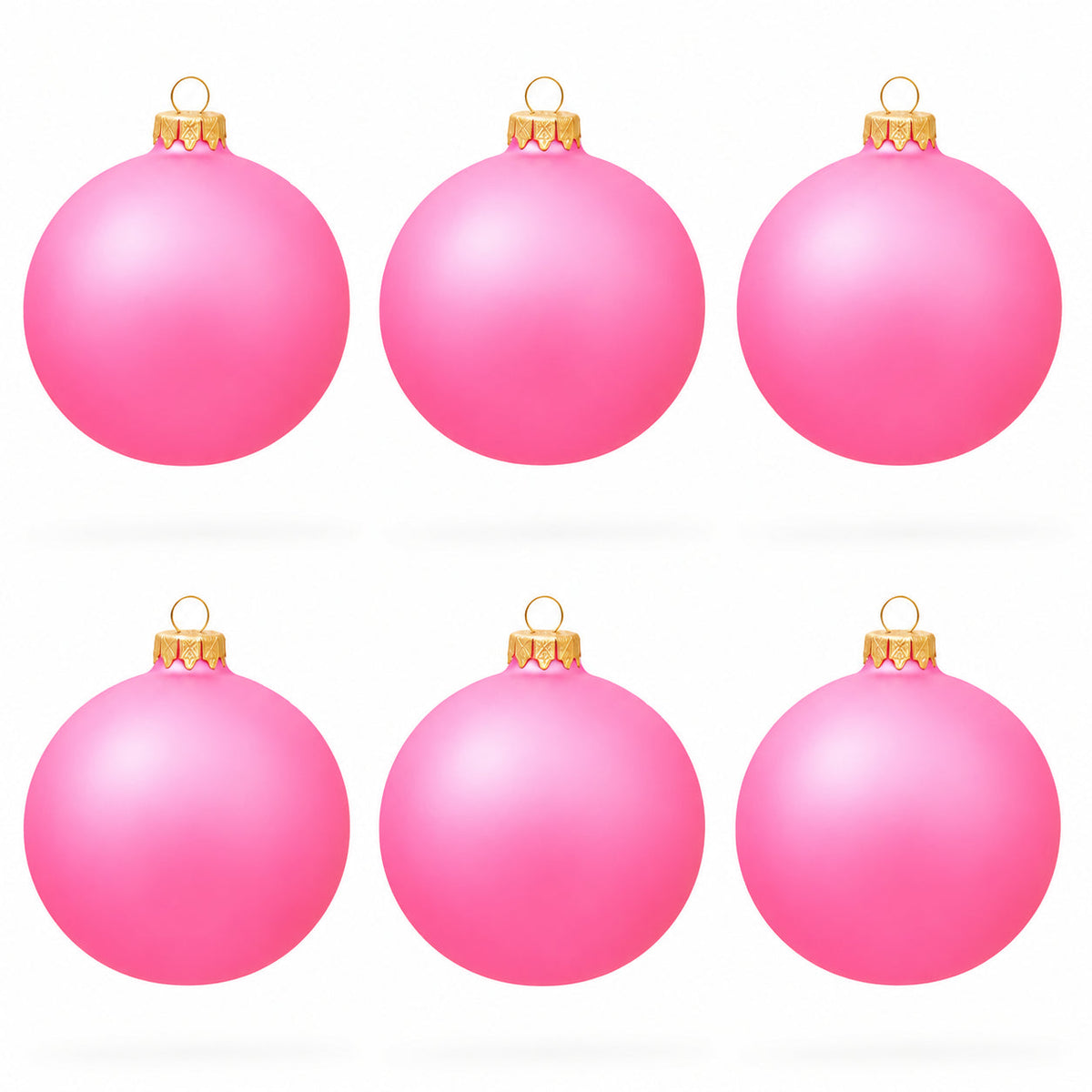 Set of 6 Solid Pink Glass Ball Christmas Ornaments 3.25 Inches