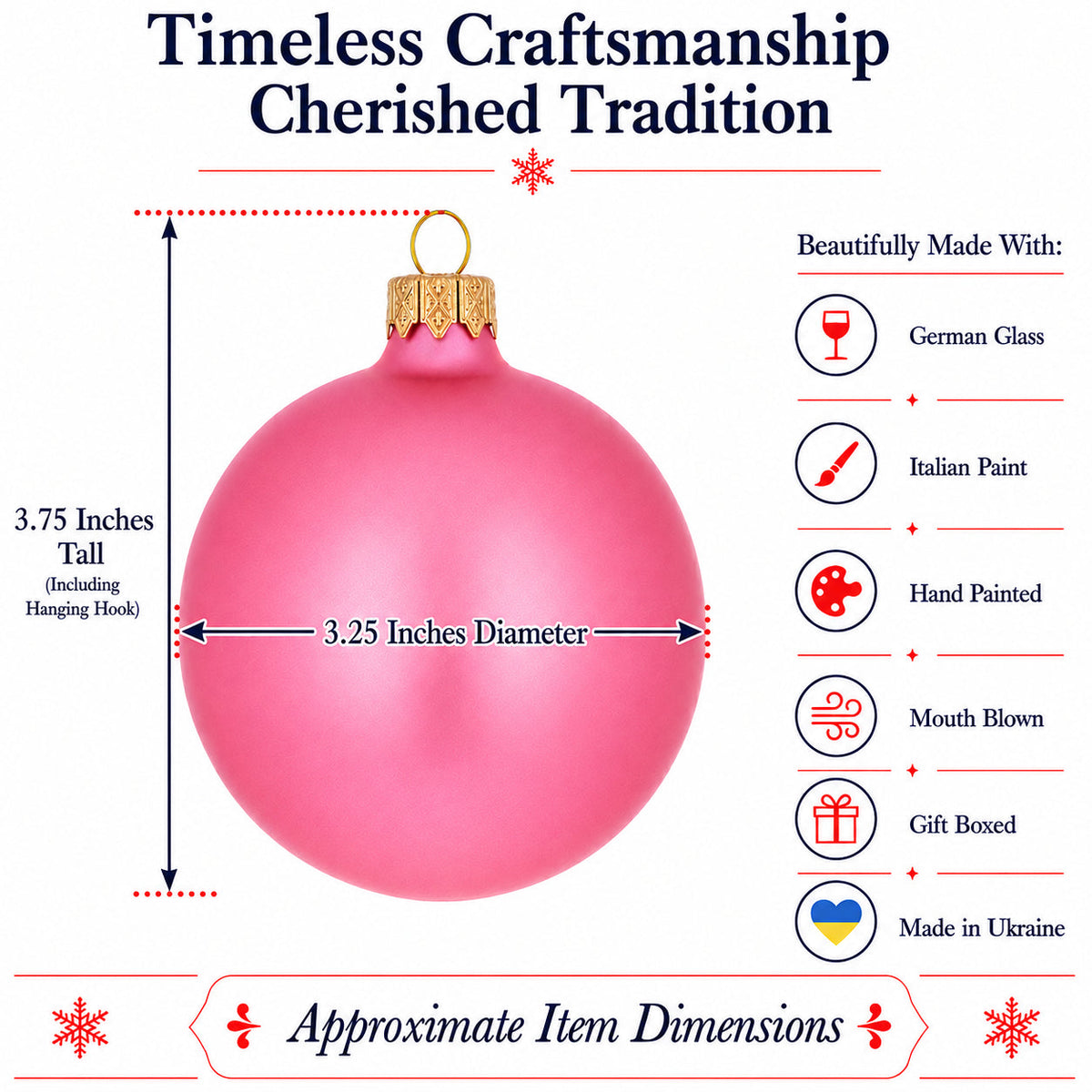 Set of 6 Solid Pink Glass Ball Christmas Ornaments 3.25 Inches