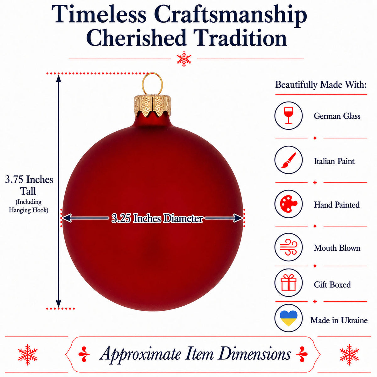 Set of 6 Matte Red Glass Ball Christmas Ornaments 3.25 Inches (046)