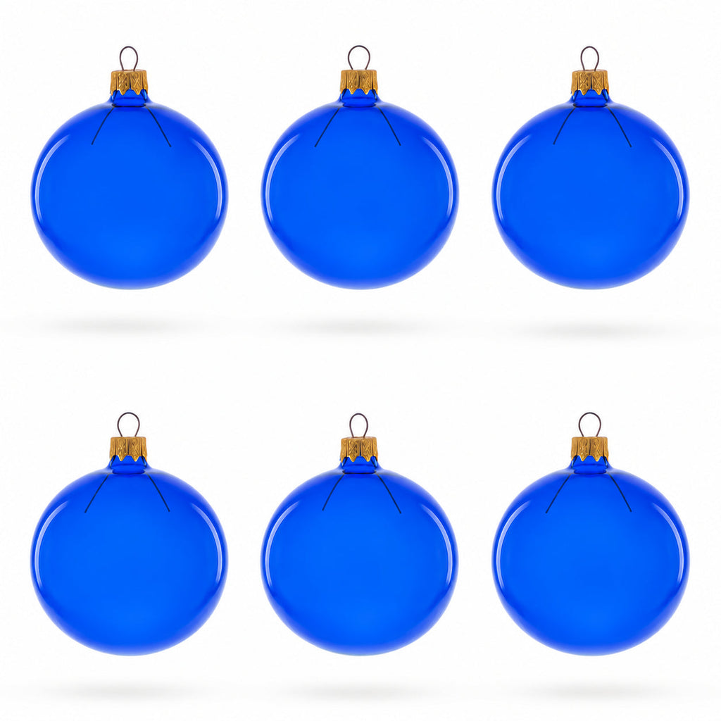 Set of 6 Translucent Glossy Blue Glass Ball Christmas Ornaments (047)