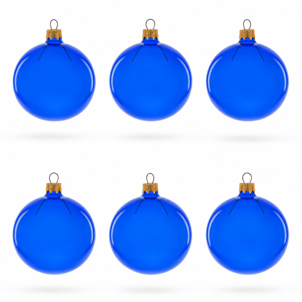 Set of 6 Translucent Glossy Blue Glass Ball Christmas Ornaments (047)