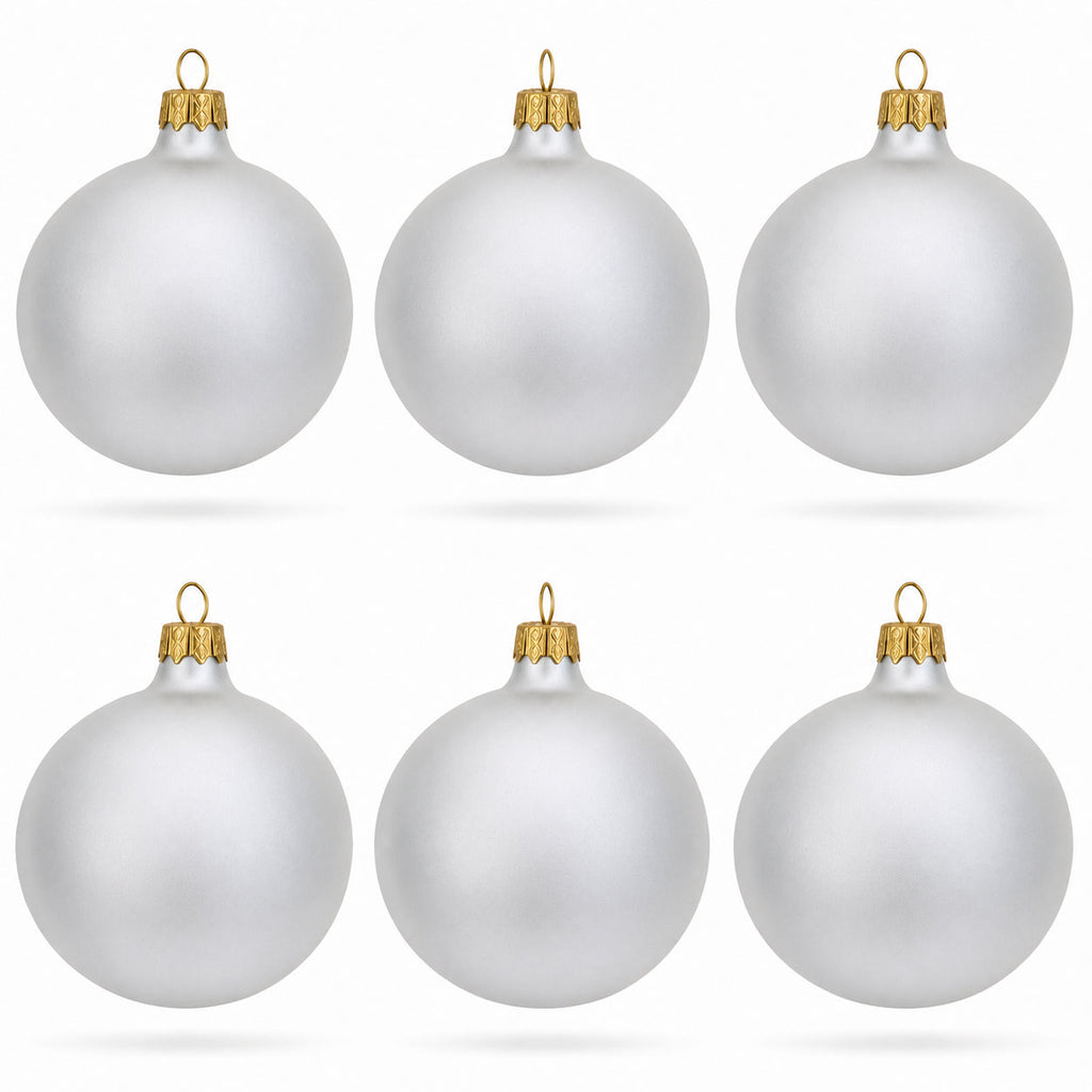 Set of 6 Matte White Glass Ball Christmas Ornaments 3.25 Inches (055)