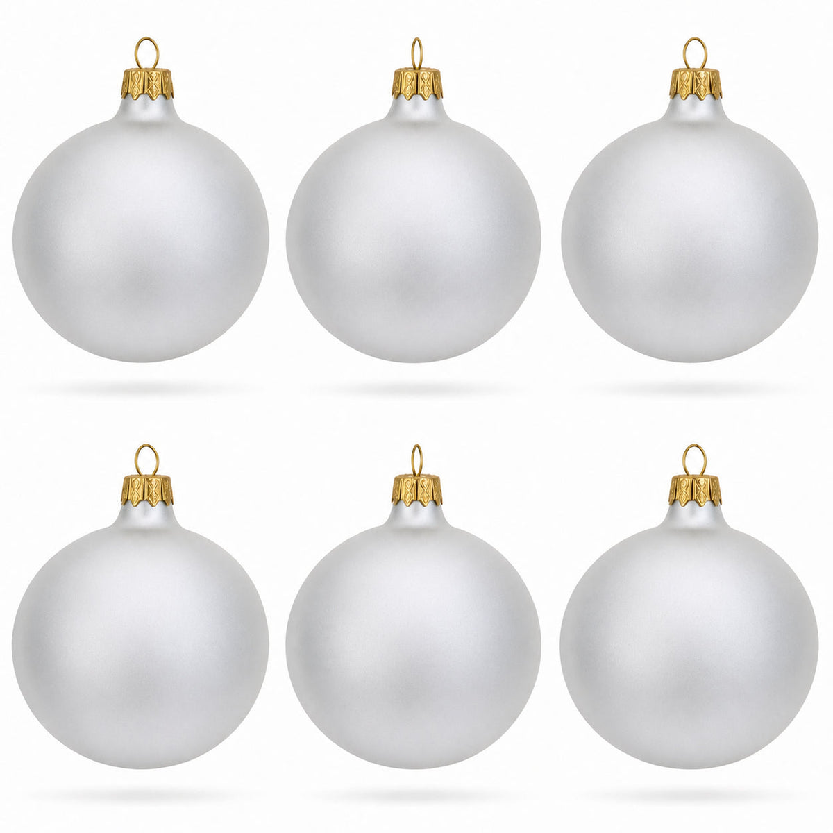 Set of 6 Matte White Glass Ball Christmas Ornaments 3.25 Inches (055)