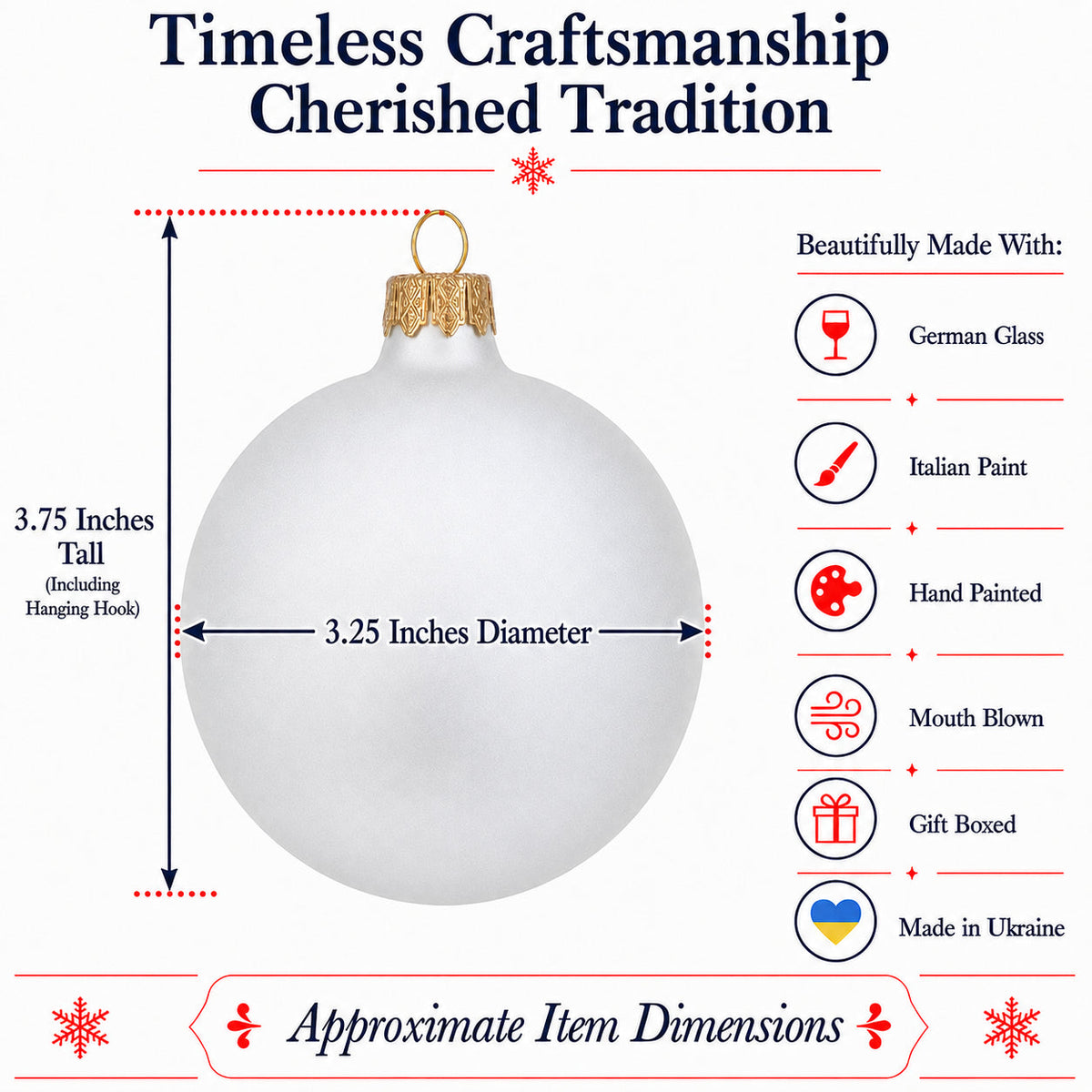 Set of 6 Matte White Glass Ball Christmas Ornaments 3.25 Inches (055)