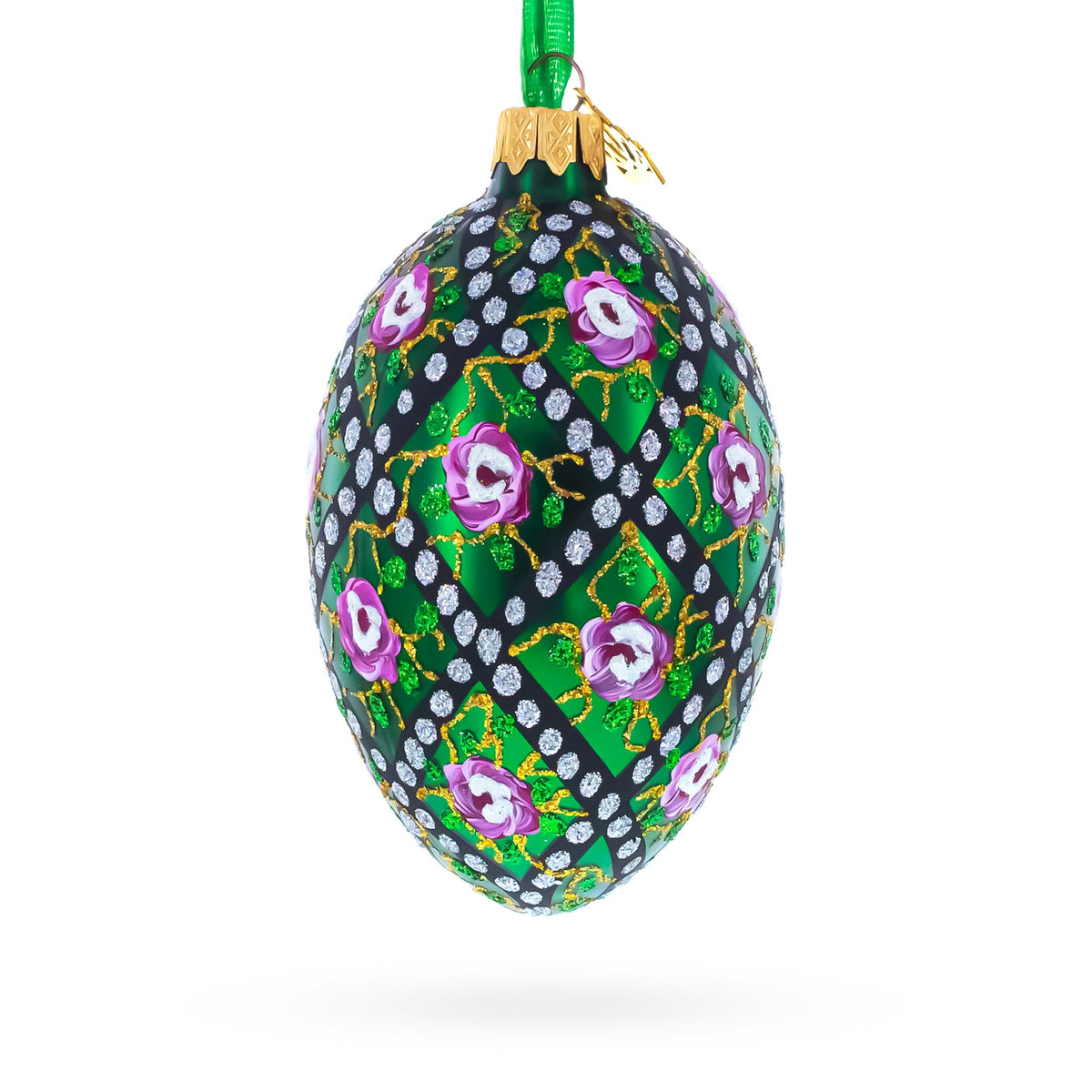1907 Rose Trellis Royal Egg Glass Ornament 4 Inches