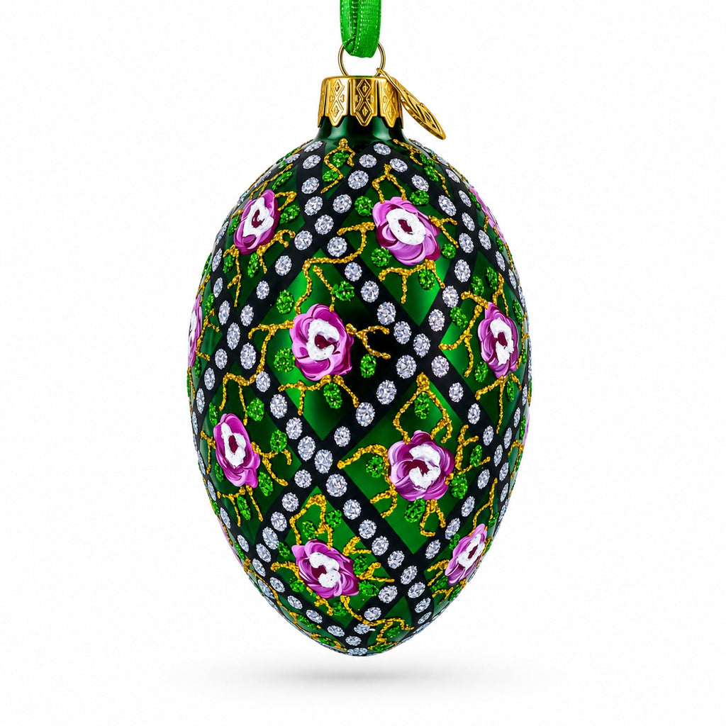1907 Rose Trellis Royal Egg Glass Ornament 4 Inches