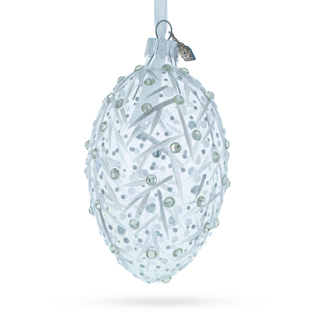 Silver Branches Glass Egg Christmas Ornament 4 Inches