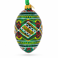 Green Geometric Pysanka Ukrainian Egg Glass Christmas Ornament 4 Inches