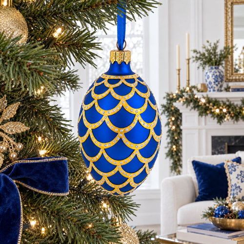 1900 Pine Cone Royal Egg Glass Ornament 4 Inches