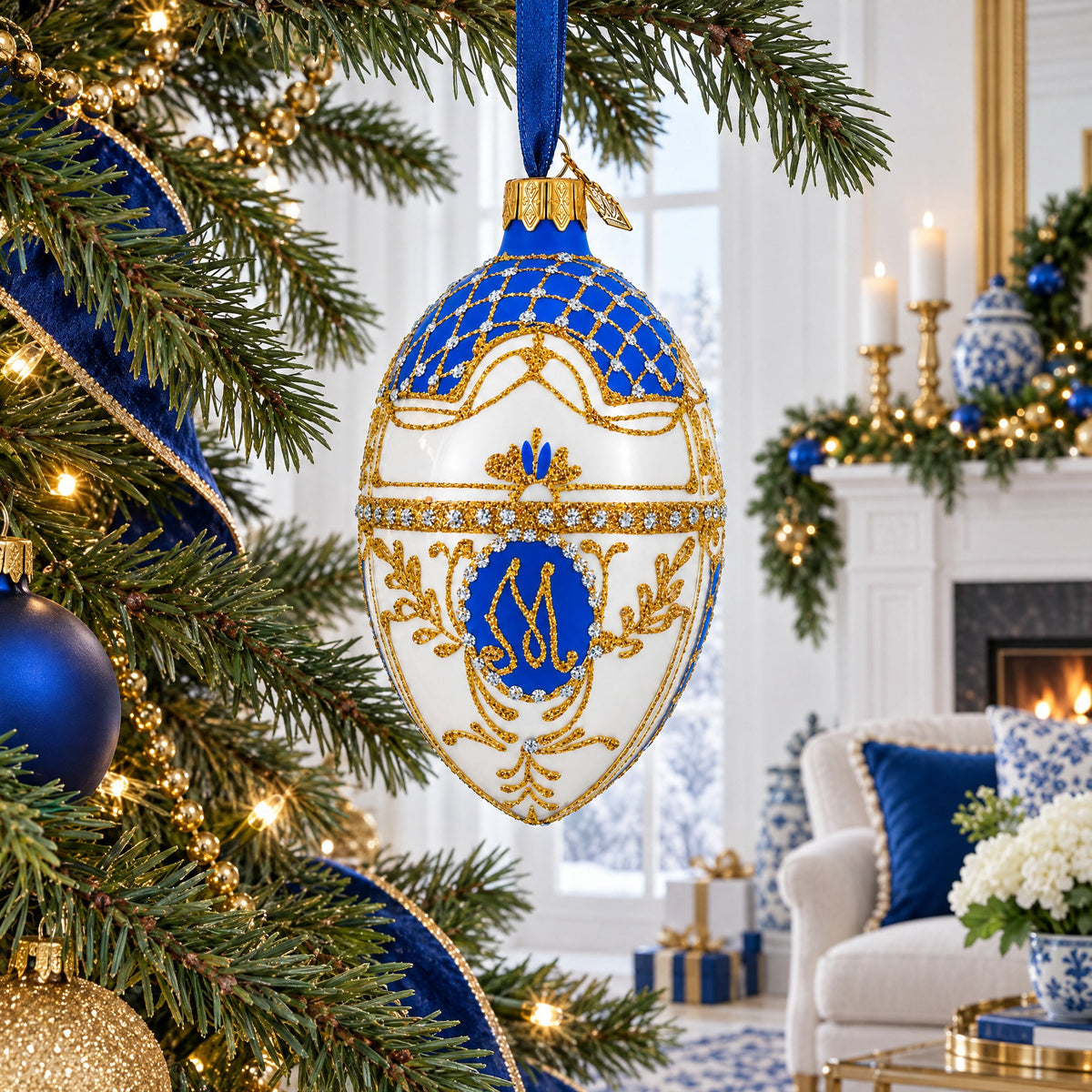 1903 Royal Danish Glass Egg Ornament 4 Inches