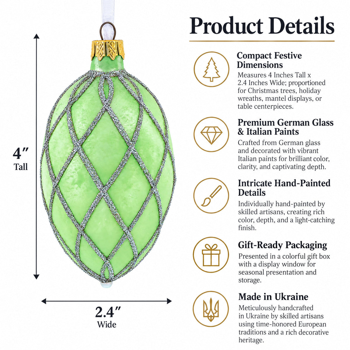 1892 Diamond Trellis Royal Egg Glass Ornament 4 Inches