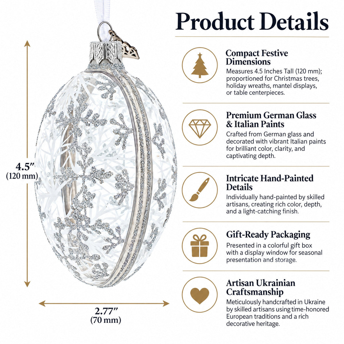 1913 Winter Royal Egg Glass Ornament 4 Inches