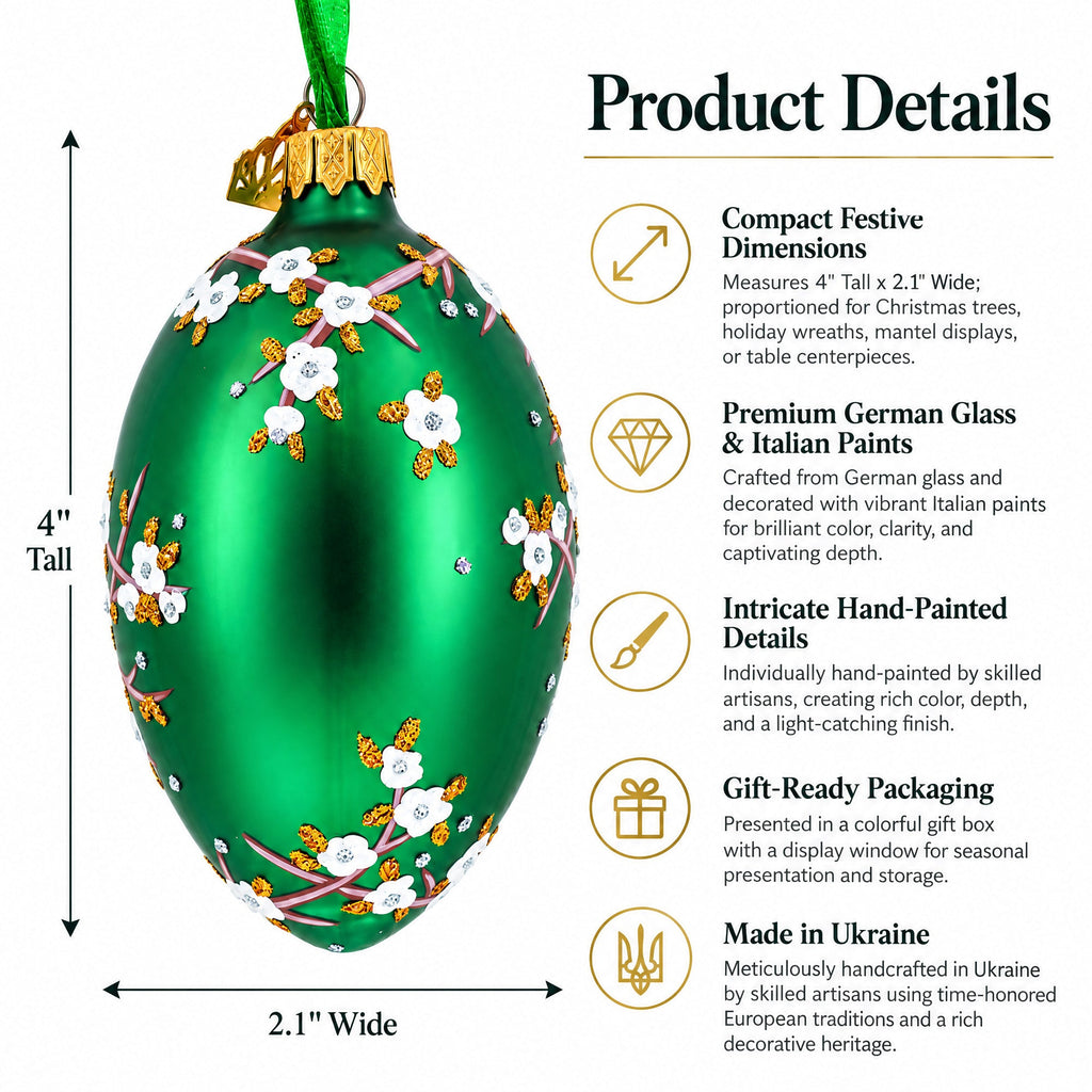 1901 Kelch Apple Blossom Royal Egg Glass Ornament 4 Inches