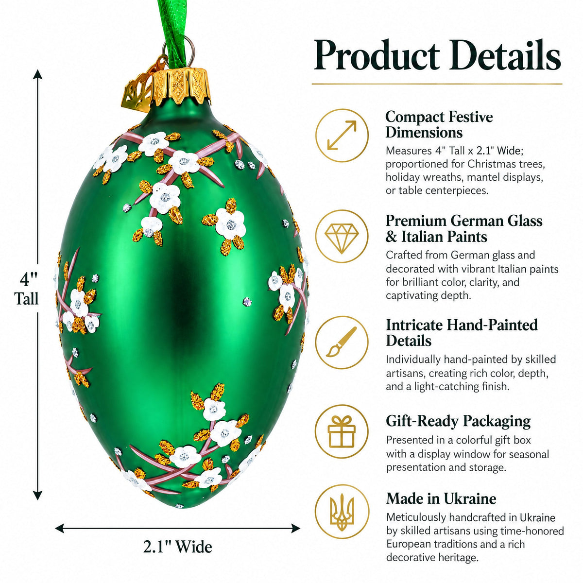 1901 Kelch Apple Blossom Royal Egg Glass Ornament 4 Inches