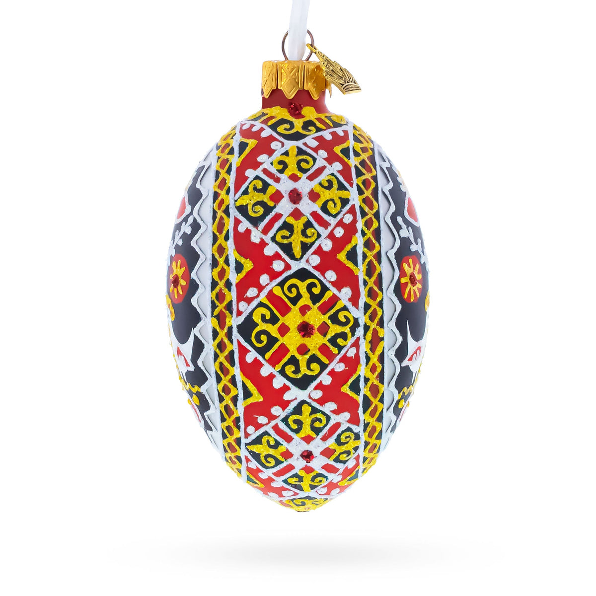 Two Roosters Ukrainian Glass Egg Ornament 4 Inches