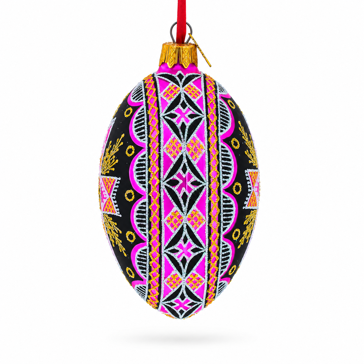 Cross Ukrainian Glass Egg Ornament 4 Inches