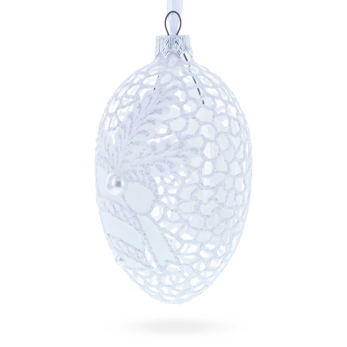Winter Bells Egg Glass Ornament 4 Inches