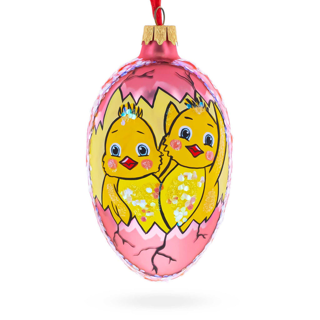 Two Chicks Egg Glass Ornament 4 Inches