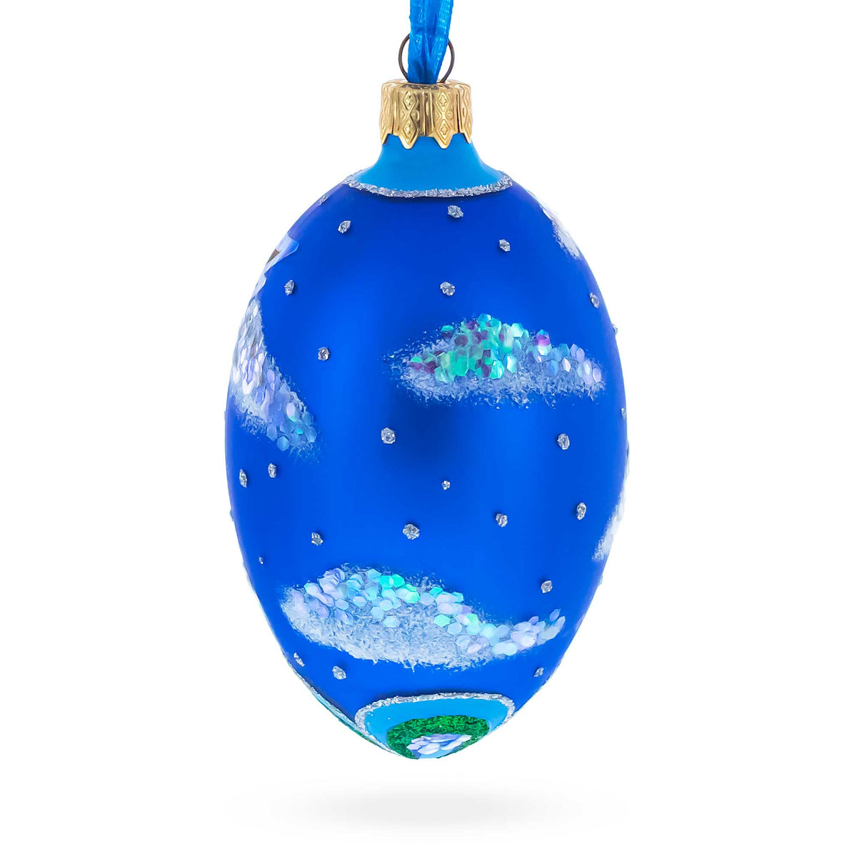 Newborn Baby Boy Egg Glass Ornament 4 Inches