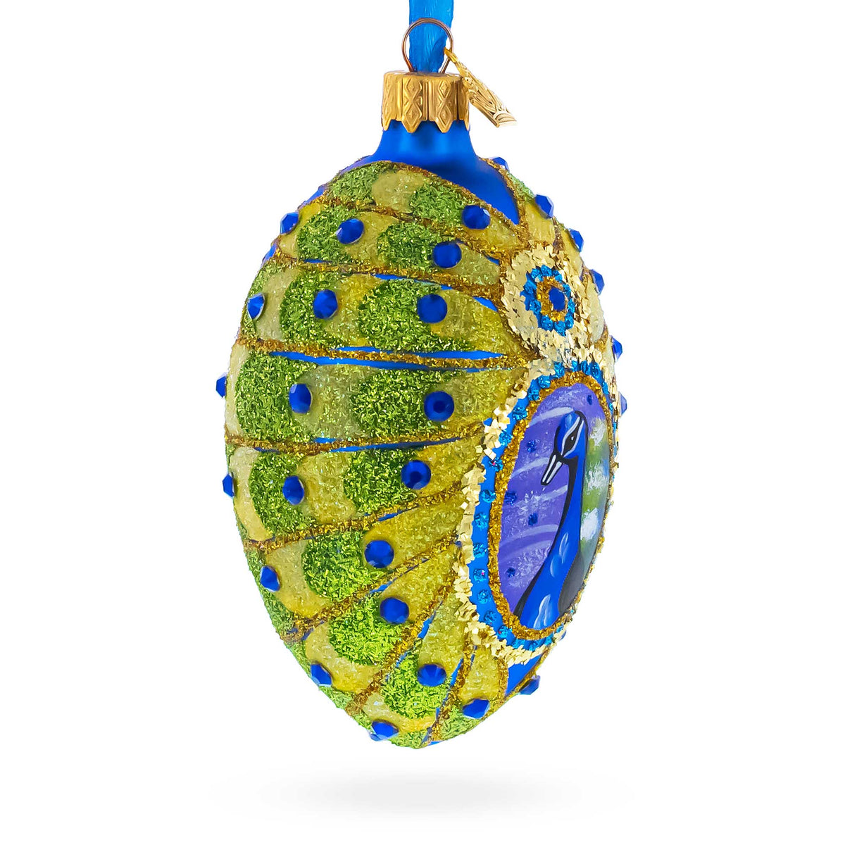 Peacock Glass Egg Ornament 4 Inches