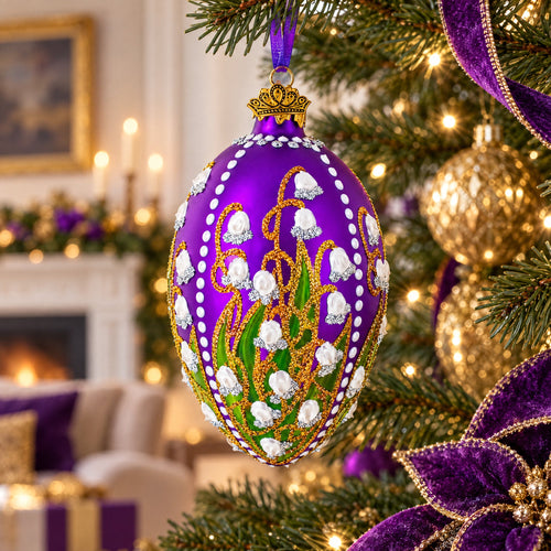 1898 Lilies Of The Valley In Purple Royal Egg Glass Ornament 4 Inches