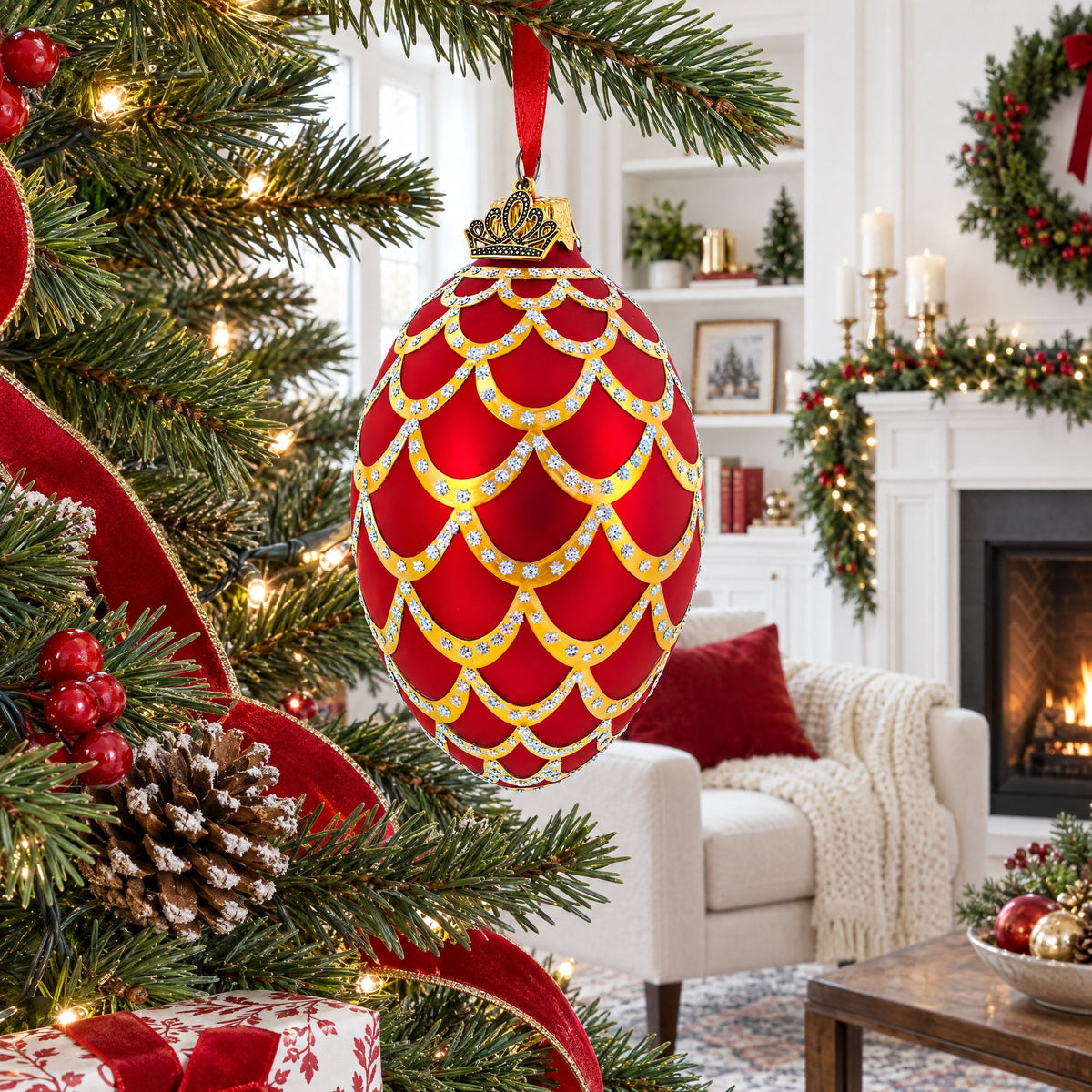 1900 Pine Cone In Red Royal Egg Glass Ornament 4 Inches
