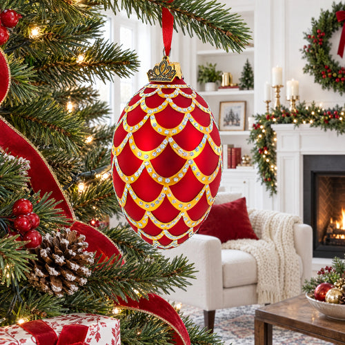 1900 Pine Cone In Red Royal Egg Glass Ornament 4 Inches