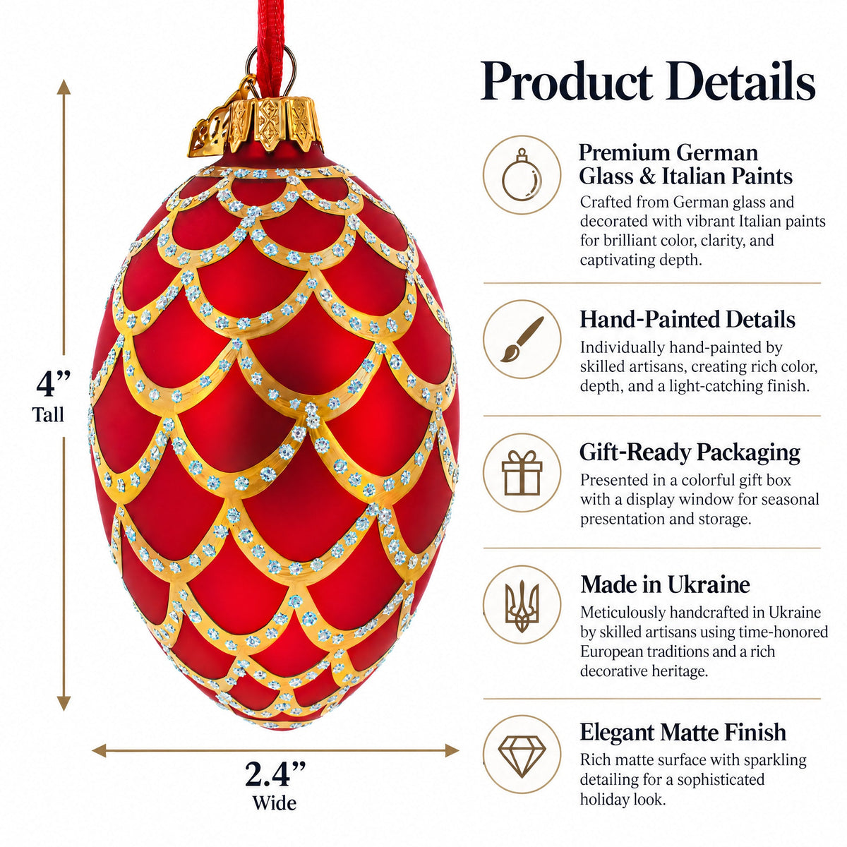 1900 Pine Cone In Red Royal Egg Glass Ornament 4 Inches