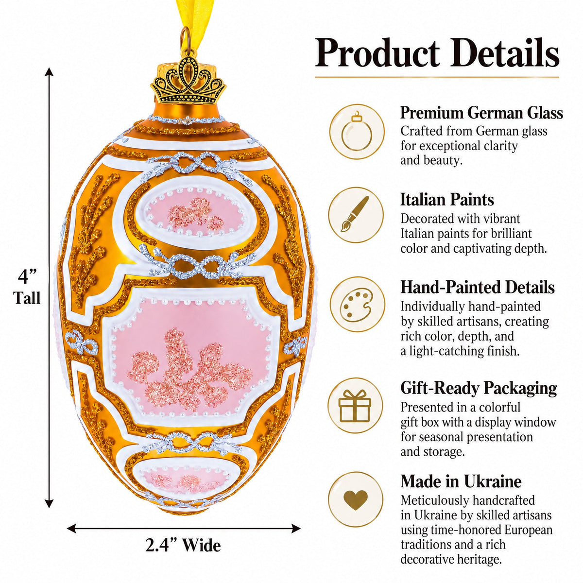 1914 Catherine the Great Royal Glass Egg Ornament 4 Inches