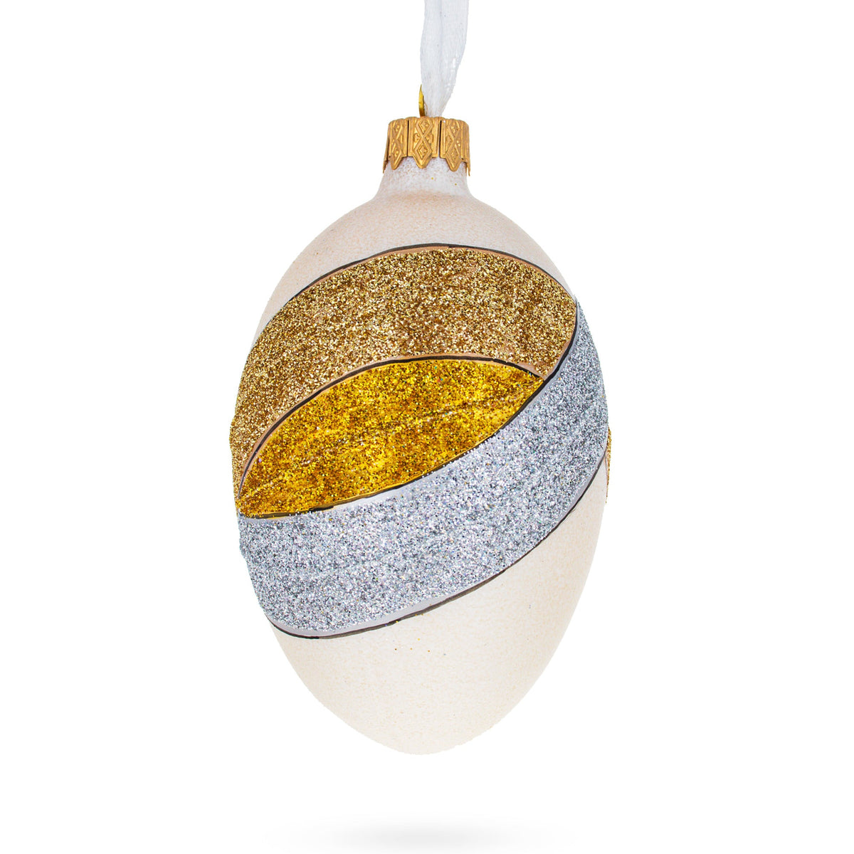 Louis-Francois Designer Jeweled Trinity Band Glass Egg Christmas Ornament 4 Inches