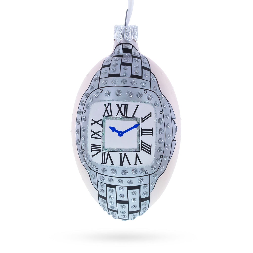 Louis-Francois Designer Jeweled Timepiece Glass Egg Christmas Ornament 4 Inches
